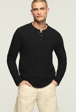 Lucky Brand Men’s Long Sleeve Henley Shirt Jet Black 2XL
